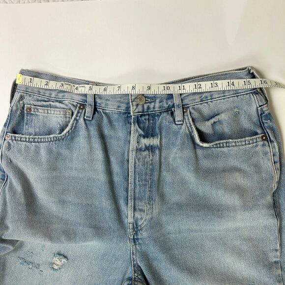 We the Free People Lasso High Rise Jeans Distressed Light Wash Blue Denim Sz 30 - Picture 7 of 16